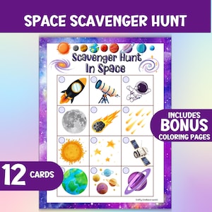 Búsqueda del tesoro espacial para niños, actividad para vacaciones escolares en interiores o exteriores, búsqueda de aventuras en vacaciones, divertido juego de fiesta de cumpleaños espacial