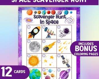 Space Theme Scavenger Hunt For Kids, Indoor or Outdoor School Holiday Activity, Vacation Adventure Hunt, Fun Space Birthday Party Game