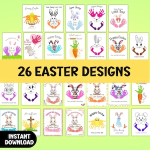Lot de créations artistiques empreintes de pas de main de Pâques, souvenir nouveau-né, garderie d'âge préscolaire, travaux manuels à imprimer pour tout-petits, activité de printemps pour l'école à la maison