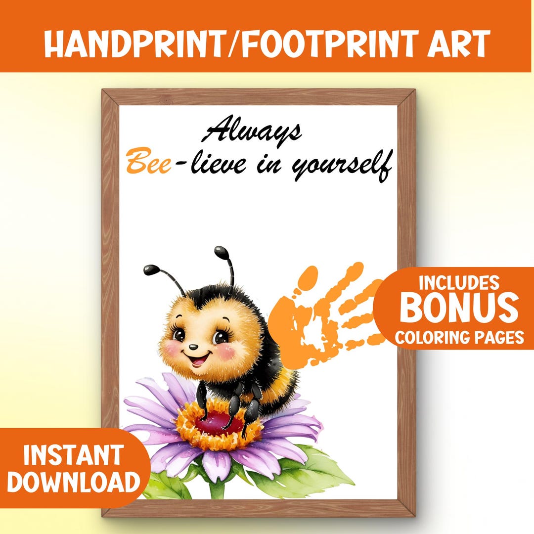 Bee Handprint Art Printable, Toddler Footprint Keepsake, Kids World Bee ...