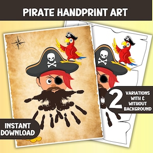 Pirate Party Activity, Printable Kids Handprint Art, Birthday Party Activities, Play Date Fun Play, Kids Arts and Crafts, Party Favors