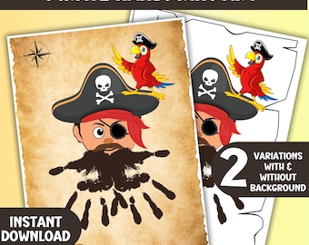 Pirate Party Activity, Printable Kids Handprint Art, Birthday Party Activities, Play Date Fun Play, Kids Arts and Crafts, Party Favors