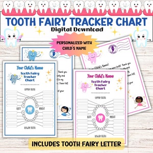Kit personalizado de gráficos de seguimiento del hada de los dientes, recuerdo de dientes perdidos, carta personalizada del hada de los dientes, regalo de nuevo bebé, carta personalizada del hada de los dientes.