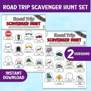 Road Trip Scavenger Hunts Printable for Kids, Summer Vacation Activity, Tracker & Checklist Game, Travel Seek and Find Adventure Download