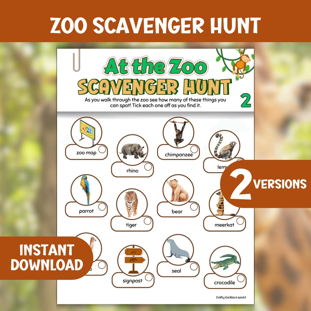 Zoo Scavenger Hunt Printable for Kids, Animal Adventure Activity, Zoo ...