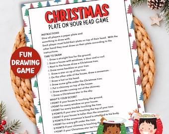 Christmas Party Game, Plate on Head, Ice-Breaker Activity, Printable Classroom Activity, Funny Drawing Game for Kids and Adults
