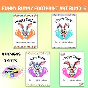 Lot d'oeuvres d'art empreintes de pas de lapin de Pâques, joli souvenir de lapin rigolo, travaux manuels à imprimer pour les enfants, souvenirs d'empreintes de pas pour tout-petits, activité en classe