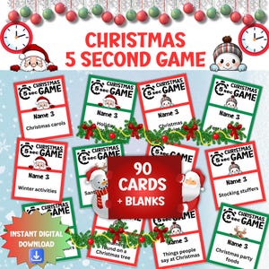 Jogo de festa de Natal, jogo divertido de 5 segundos para a família, quebra-gelo de escritório, Xmas Think Fast, jogos de cartas de Natal para impressão, diversão em ritmo acelerado