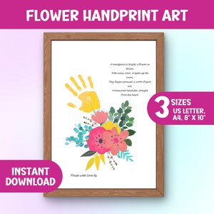 Arte con huellas de flores, regalo instantáneo de recuerdo para mamá, abuela, niños en edad preescolar, imprimible, agradecimiento a los maestros, actividad de manualidades para la escuela en el hogar