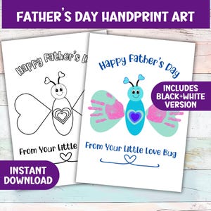 Kit artistico con impronte di mani per la festa del papà, regalo fai da te stampabile per papà, lavoretti per la scuola materna e l'istruzione parentale, biglietto "Daddy Love Bug", decorazione murale per la cameretta dei bambini.