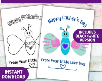 Fathers Day Handprint Art Kit, DIY Printable Gift For Dad, Preschool & Homeschool Crafts, Daddy Love Bug Card, Toddler Nursery Wall Art
