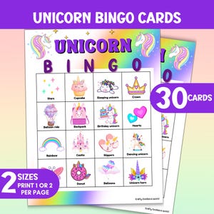 Einhorn Bingo Spiel zum Ausdrucken - Kinder Gesellschaftsspiel, Magische Kreatur Bingo Karten, Klassenzimmer Aktivität, Regnerischen Tag zum Ausdrucken, Geburtstags Spiel