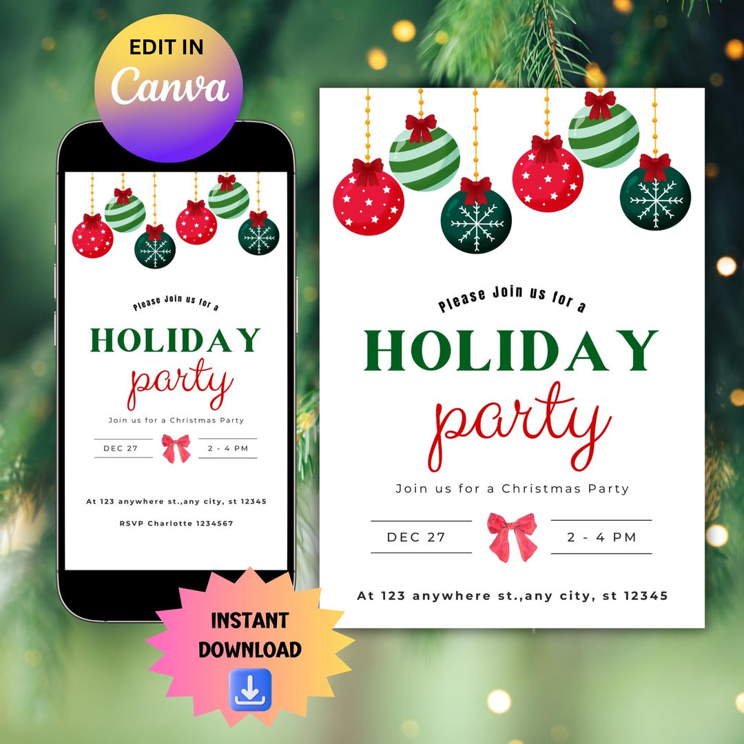 Editable Holiday Party Invitation, Digital Phone Message Evite, Printable Customized Party Invite Template, DIY Christmas Party Download - Etsy Japan
