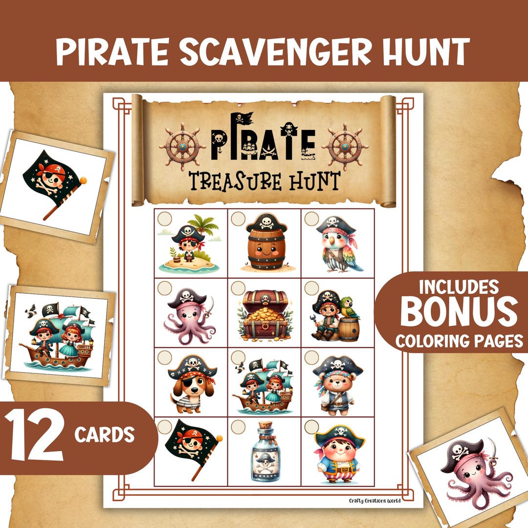 Pirate Scavenger Hunt Game for Kids, Indoor or Outdoor Treasure Hunt ...