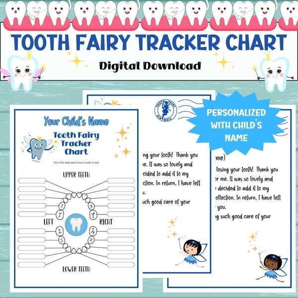 Personalized Tooth Fairy Tracker Chart Kit, Lost Teeth Keepsake , Custom Tooth Fairy Letter, New Baby Gift, Customised Tooth Fairy Letter.