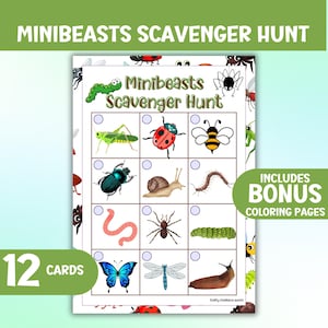 Caccia al tesoro di Minibeasts per bambini, attività di ricerca di creature al chiuso o all'aperto, caccia agli insetti in vacanza, divertente gioco per feste di compleanno
