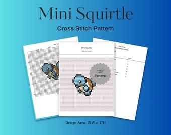 First Generation Sprite Starter Mini Squirtle Cross Stitch Pattern Downloadable PDF