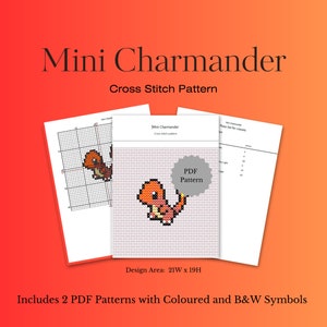 First Generation Sprite Starter Mini Charmander Cross Stitch Pattern Downloadable PDF