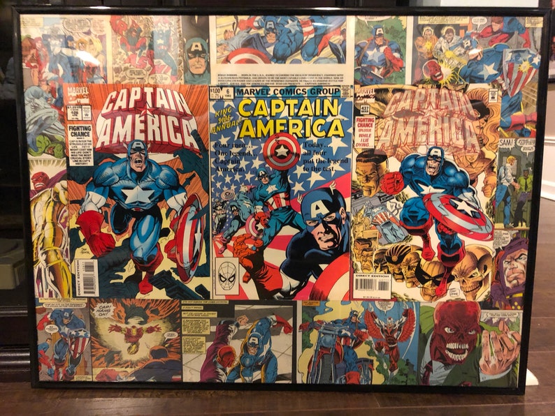 Captain America Framed Comic Book Art Collage Marvel Avengers Etsy