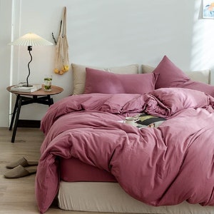 3 Pieces Set Washed Cotton Duvet Cover Boho Bedding 100% Cotton Exclusive Duvet Cover Uo Bedding Queen Size Duvet Cover Pale Mauve Duvet