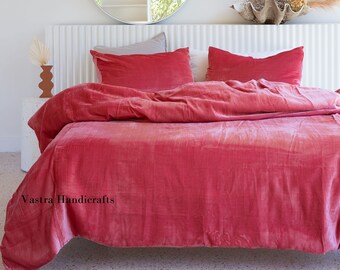 3 Pezzi Set di Lusso Rosa Copripiumino in Velluto Biancheria da Letto Boho UO Copripiumino Donna Copripiumino Copripiumino Biancheria da Letto in Velluto King Size