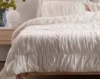 Set da 3 pezzi Copripiumino con volant in cotone percalle solido Biancheria da letto Boho Copripiumino esclusivo in cotone Biancheria da letto Uo Set copripiumino Boho Queen