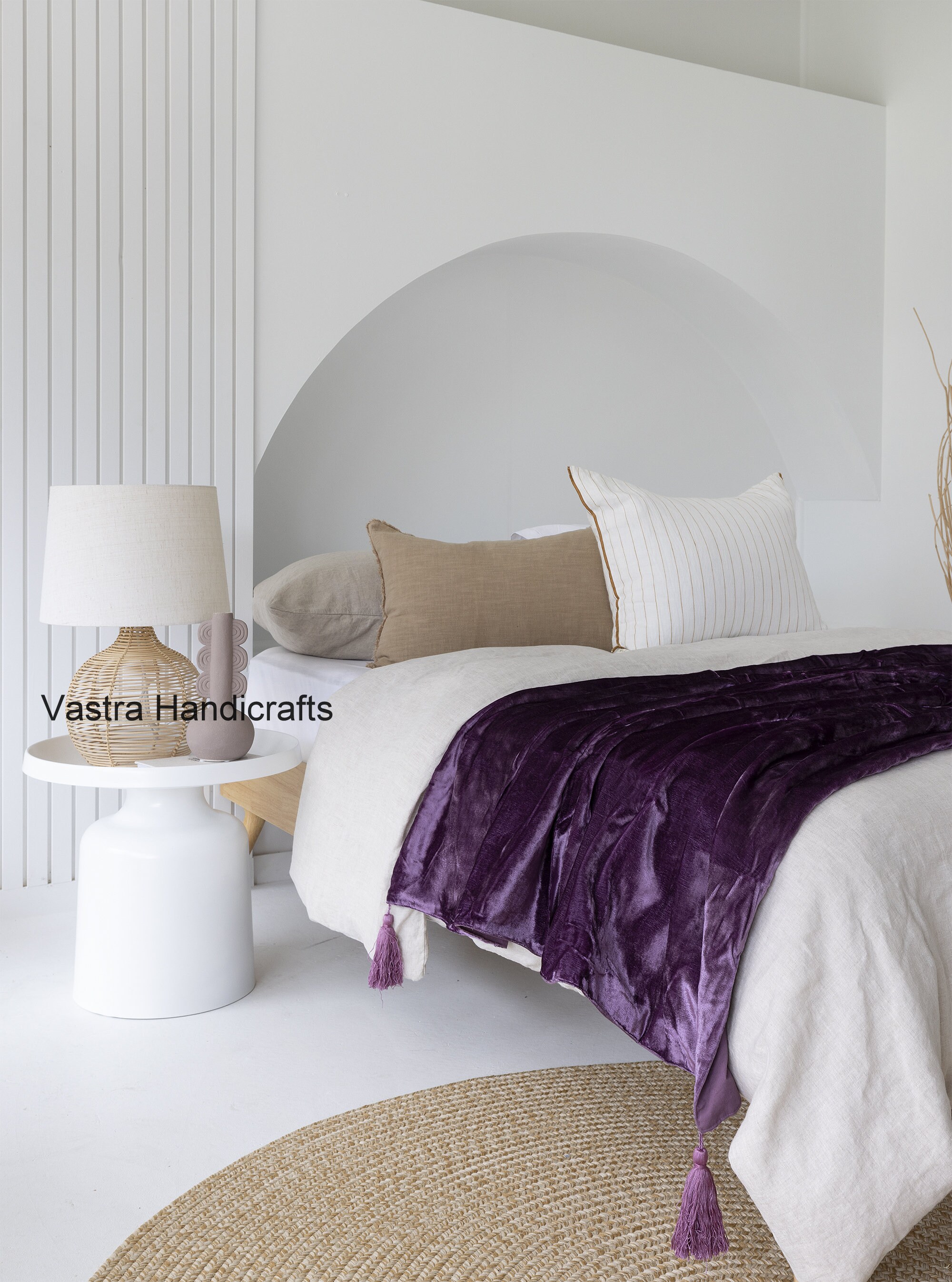 Purple Velvet Throw Blanket With Tassels Soft Velvet Boho Etsy