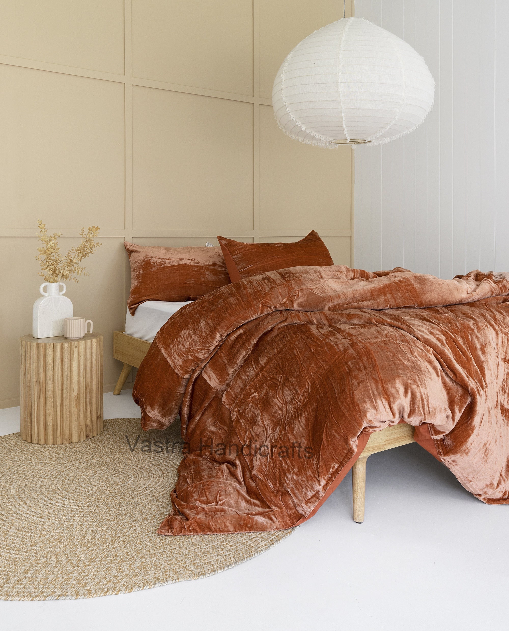 3 Pieces Set Luxury Crushed Terracotta Velvet Duvet Cover Boho Etsy