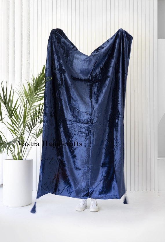 Royal Blue Velvet Throw Blanket With Tassels Soft Velvet Boho Etsy