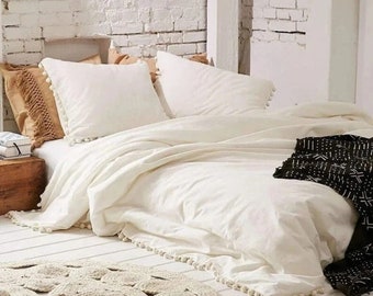 Dark Gray,King Washed Cotton&Bamboo Fabrics Boho Duvet Cover with Double Pom Pom Trim Design,1 Duvet Cover and 2 Pillow Shams with Zipper & Corner Ties BEDAZZLED 3-Piece Duvet Cover Queen 104x90 Dark Gray,King Washed Cotton&Bamboo Fabrics Boho Duvet Cover with Double Pom Pom Trim Design,1 Duvet Cover and 2 Pillow Shams with Zipper & Corner Ties BEDAZZLED 3-Piece Duvet Cover Queen 104x90