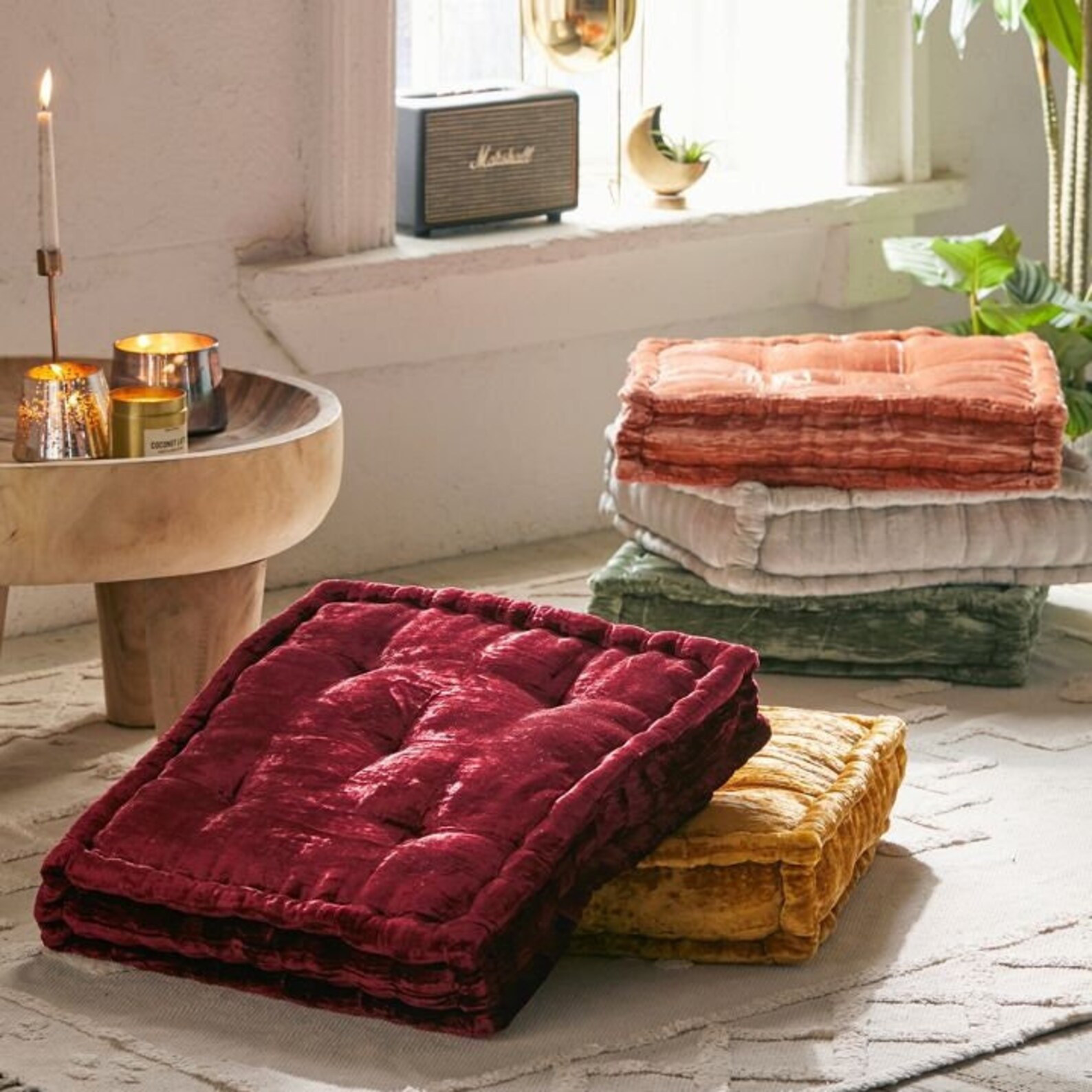 Velvet Floor Pillow Decorative Pillow Bed Rayon Velvet Ottoman Etsy