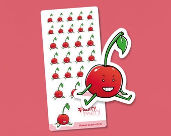 Sticker Bogen | Kirsche | Obst Aufkleber der Serie Fruity Party | Zubehör für Scrapbooking, Filofaxing, Bullet Journaling
