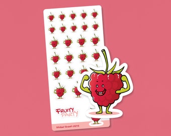 Sticker Bogen | Himbeere | Obst Aufkleber der Serie Fruity Party | Zubehör für Scrapbooking, Filofaxing, Bullet Journaling