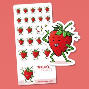 Foglio adesivo | Fragola | Adesivi con frutta della serie Fruity Party | Accessori per scrapbooking, filofaxing, bullet journaling