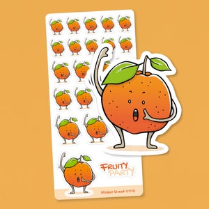 Stickervel | Mandarijn | Fruitstickers van de serie Fruity Party | Accessoires voor Scrapbooking, Filofaxing, Bullet Journaling