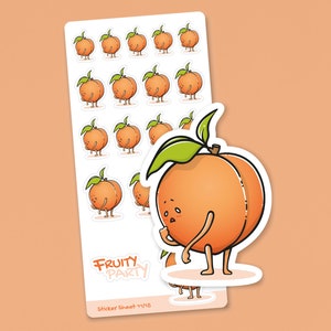 Feuille d’autocollants | Pêche | Autocollants de fruits de la série Fruity Party | Accessoires pour Scrapbooking, Filofaxing, Bullet Journaling