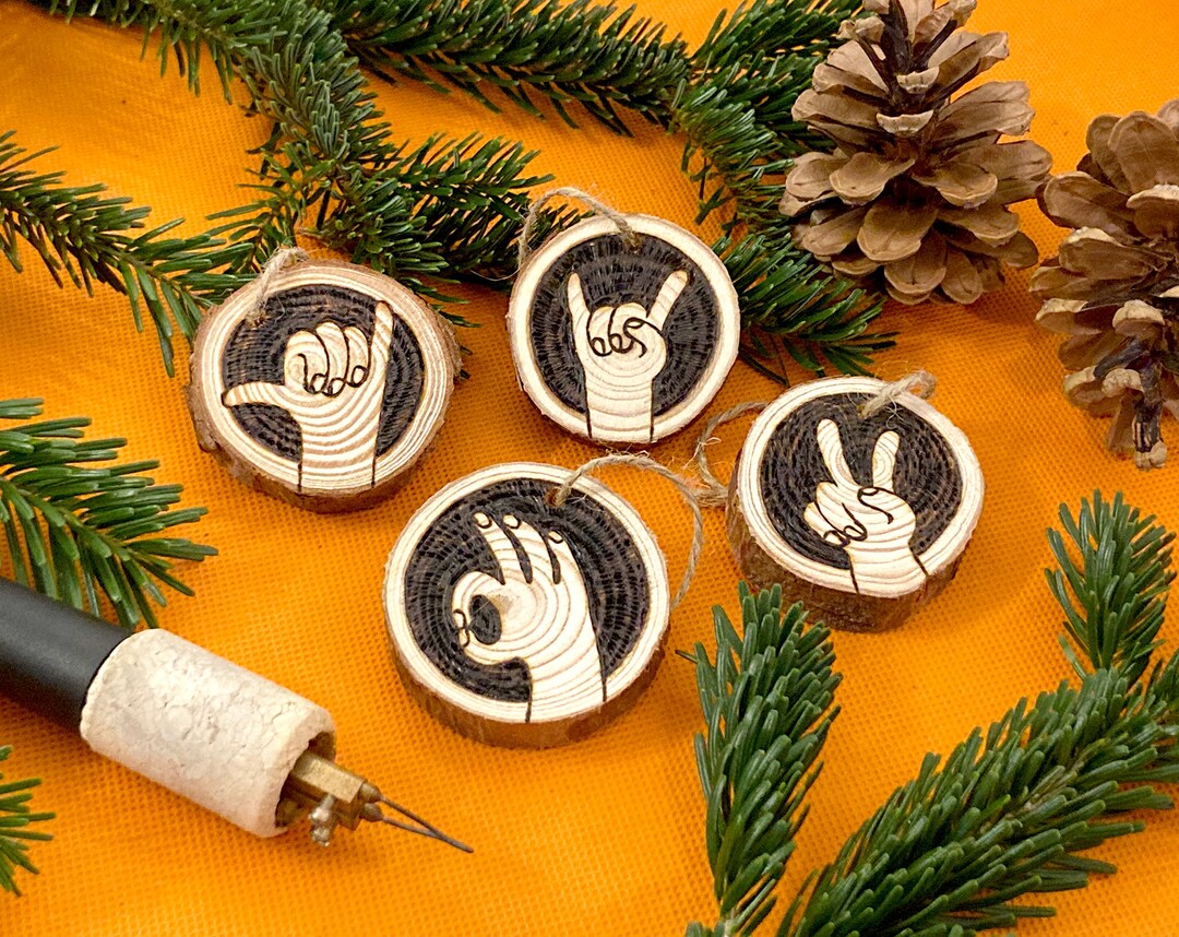 Hand Signs, Hand Burned | Christmas Tree Wooden Pendant | Pyrography on ...