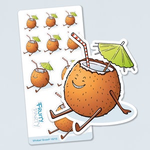 Sticker strik | kokos | Fruitstickers uit de serie Fruity Party | Benodigdheden voor scrapbooking, filofaxing, bullet journaling