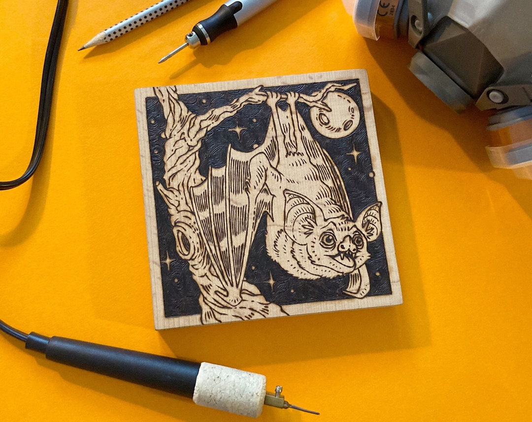 Bat, Hand-fired Pyrography on Wood - Etsy