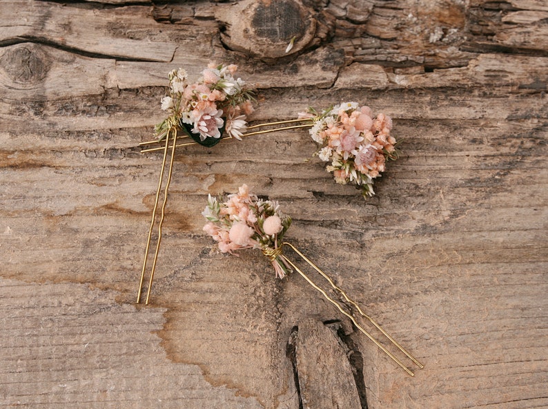 Haarnadel aus echten getrockneten Blumen aus der Serie Rosemariechen Peach in 2 Größen erhältlich Maxibrief Bild 7