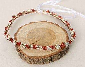 Couronne de tête extra délicate et fine rouge orangé, couronne de fleurs, couronne de cheveux, couronne de mariée, couronne de dirndl, couronne de fleurs séchées, couronne de fleurs (maxi lettre)