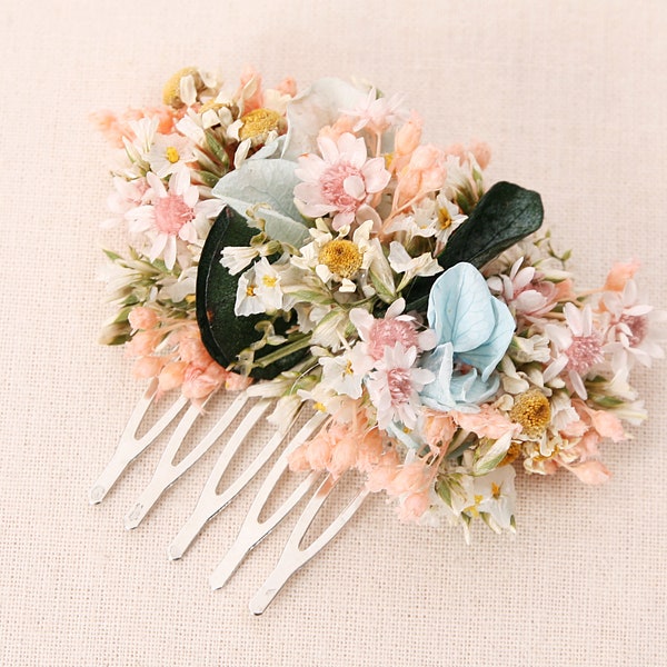 Headdress or hair comb mini made from real dried flowers series Isabella (maxi letter)