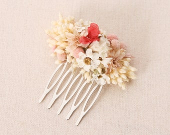 Coiffe ou peigne à cheveux mini en vraies fleurs séchées série Rosie (maxi lettre)