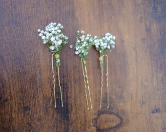 Epingle à cheveux gypsophile fabriquée à partir de véritable gypsophile séchée disponible en 2 tailles (maxi lettre)