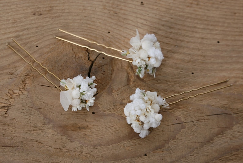 Haarnadel aus echten getrockneten Blumen aus der Serie Schneeweißchen in 2 Größen erhältlich Maxibrief Bild 7