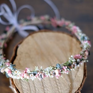 Head wreath made of dried flowers series Rosemariechen Rosa, (maxi letter)