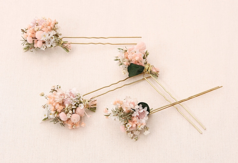 Haarnadel aus echten getrockneten Blumen aus der Serie Rosemariechen Peach in 2 Größen erhältlich Maxibrief Bild 1