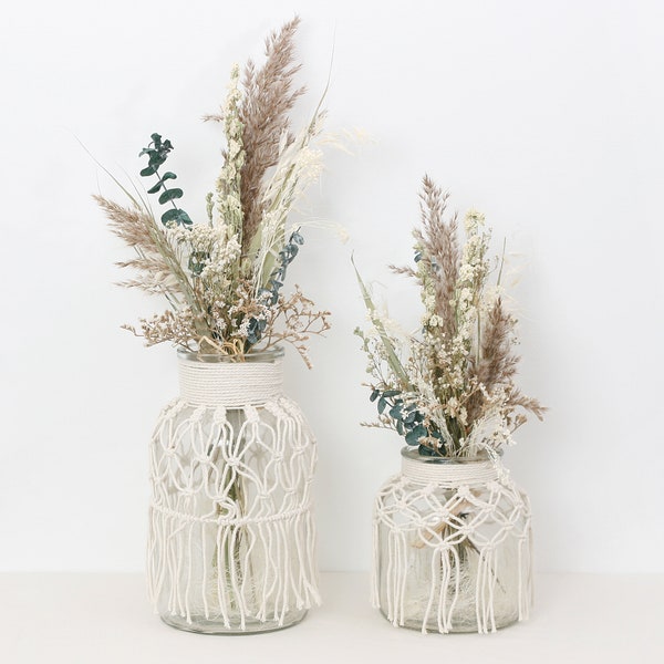 Vase en macramé rempli de bouquet de fleurs séchées (DHL)