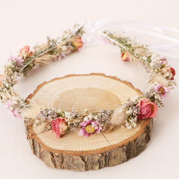 Head wreath made of dried flowers series Rosalie, (maxi letter)