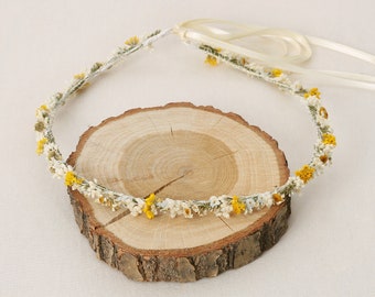 Couronne de tête extra délicate et fine jaune, couronne de cheveux, couronne de mariée, couronne de dirndl, coiffure, couronne de fleurs séchées, couronne de fleurs (maxi lettre)